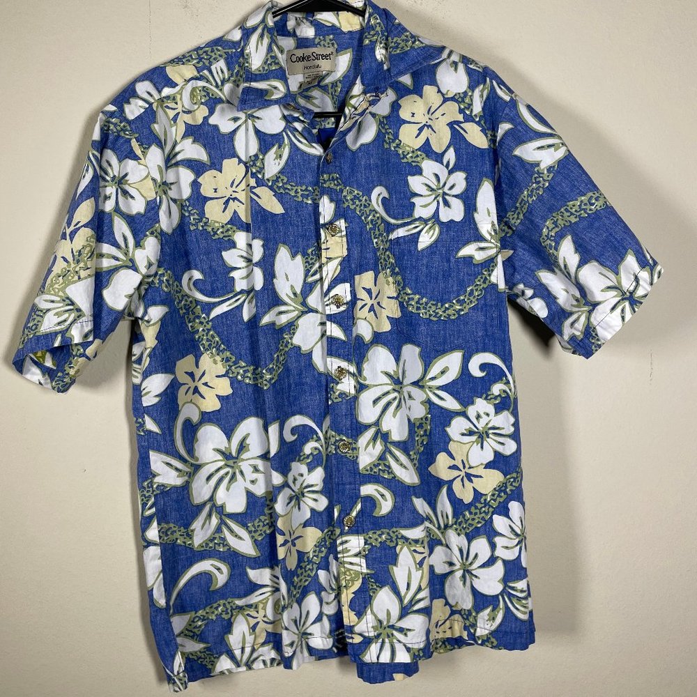 Cooke Street Honolulu Hawaiian Shirt Mens Blue Aloha Floral Short Sleeve M